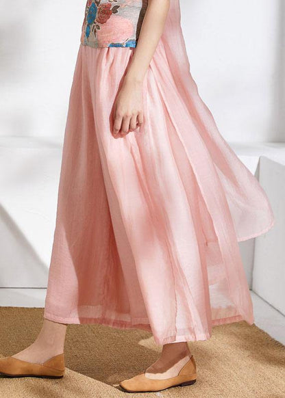 Summer Elastic Waist Pink Temperament Wide-leg Pants