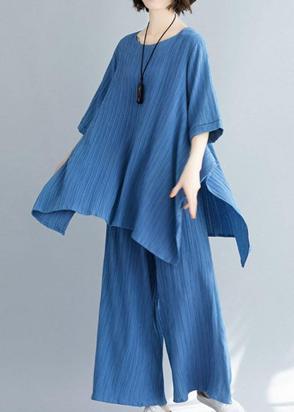 Summer New Color Retro Blue Jacquard Cotton Sleeves Shirt