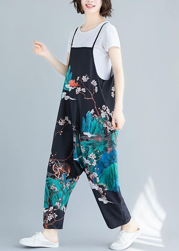 Summer Simple Print Personality Bib Nine Points Piece Harem Pants