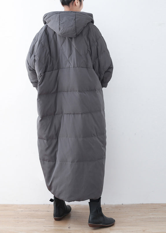 Limited Stock-gray Warm Down Coat Parka Thick Hooded Maxi Cardigan
