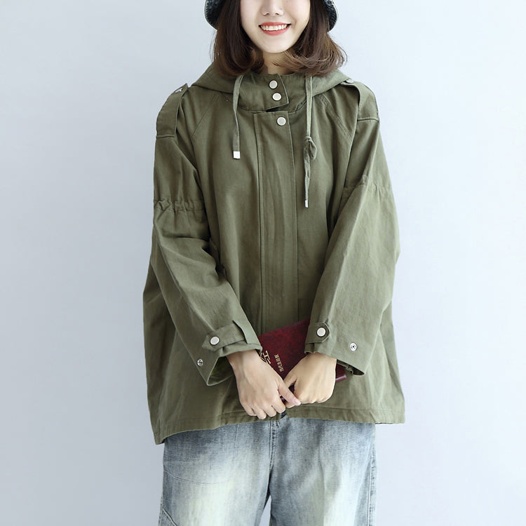 Tea Green Oversized Trench Coats Short Hoodies Outwear