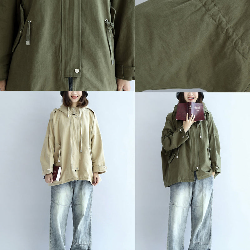 Tea Green Oversized Trench Coats Short Hoodies Outwear