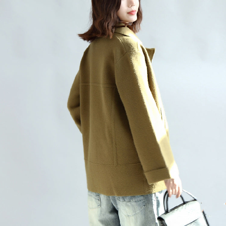 Tea Green Zippered Woolen Short Coats Oversize Jackets Cape Coat