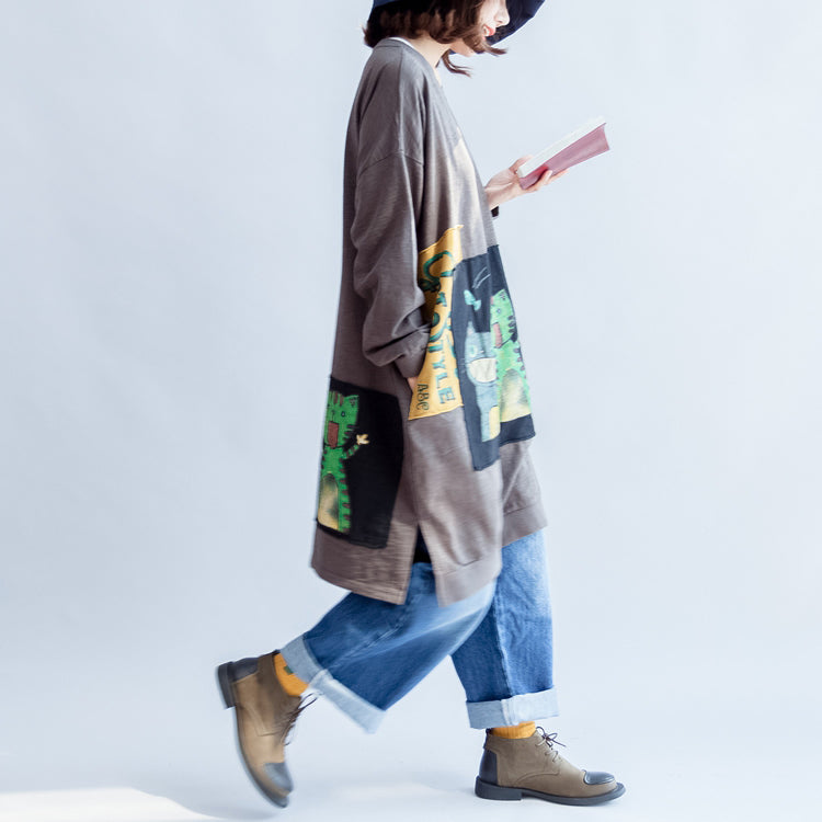Three Happy Cats Print Cotton Dresses Oversized Sweat Dress Pullover
