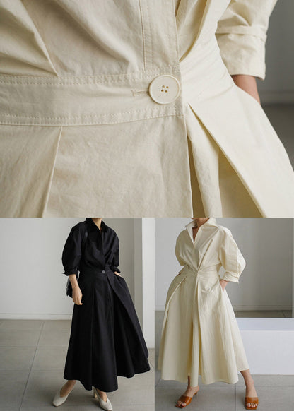 Blue Dragon Peter Pan Collar Pockets Cotton Dress Long Sleeve