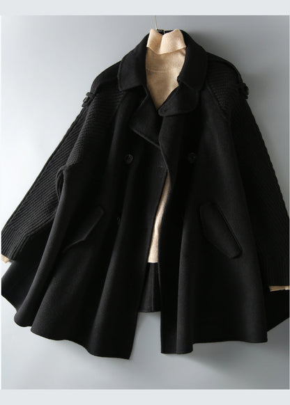 Black Peter Pan Collar Pockets Woolen Coats Spring