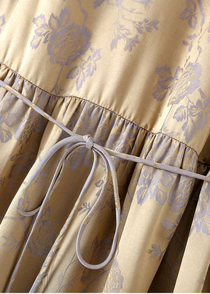 Grey Purple O-neck Jacquard Silk Fitted Dresses Short Sleeve