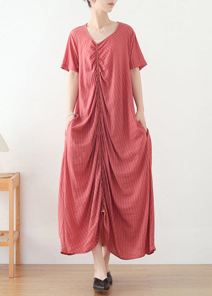 Navy Asymmetrical Design Cotton Long Dress Short Sleeve