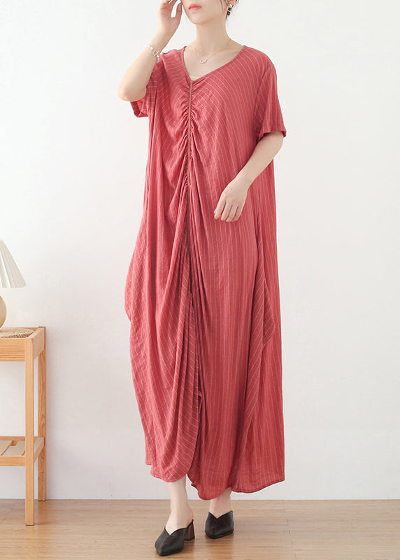 Navy Asymmetrical Design Cotton Long Dress Short Sleeve