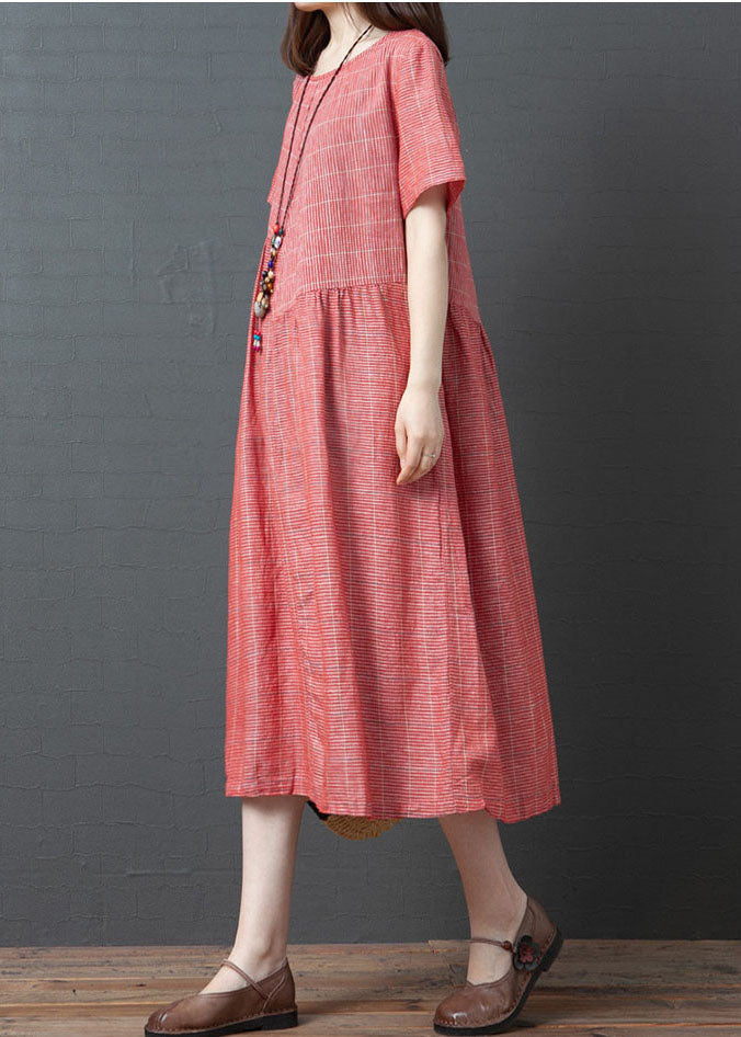 Red O-neck Cinched Dresses Short Sleeve