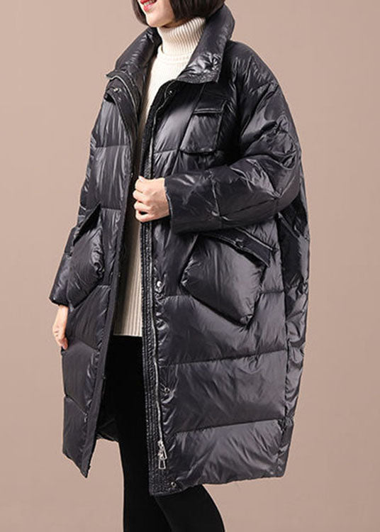 Black Zippered Button Winter Duck Down Winter Coat