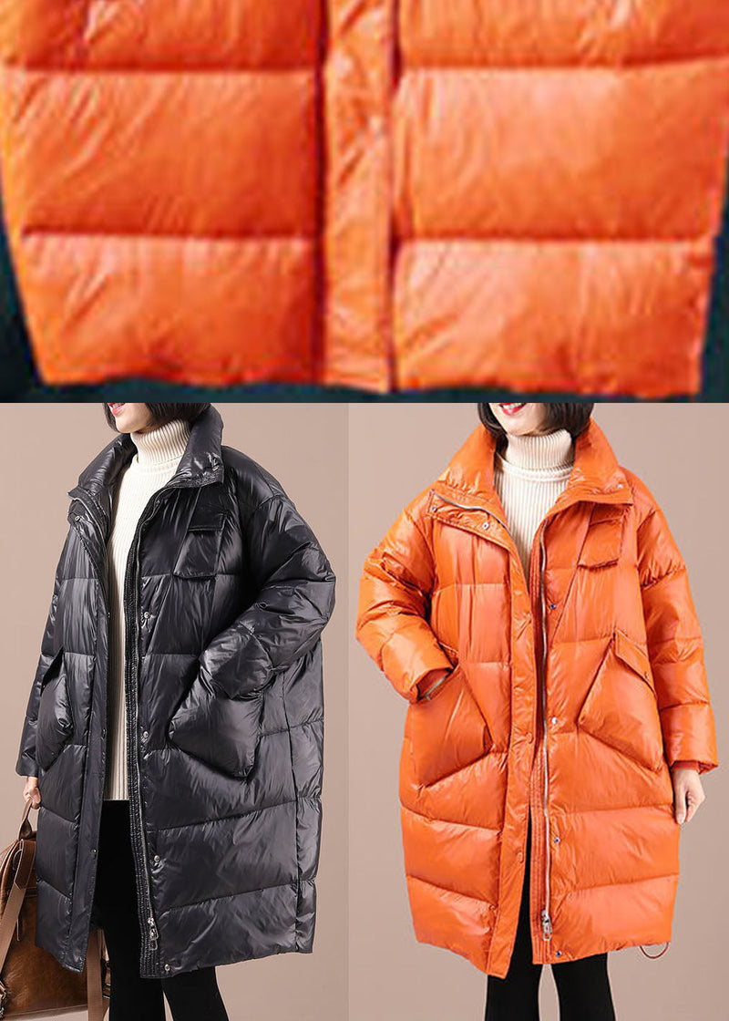 Black Zippered Button Winter Duck Down Winter Coat