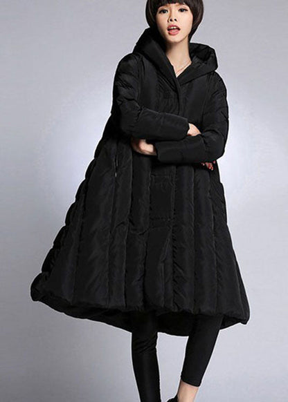 Black Hooded Pockets Winter Duck Down Coat