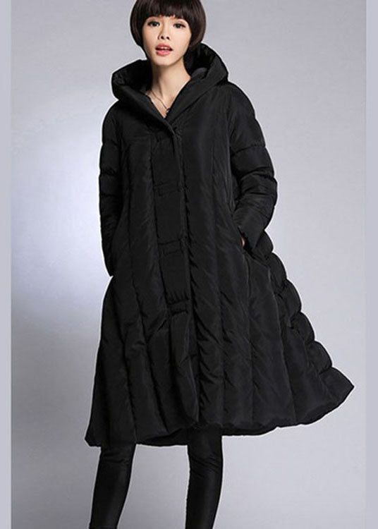 Black Hooded Pockets Winter Duck Down Coat
