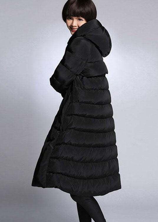 Black Hooded Pockets Winter Duck Down Coat