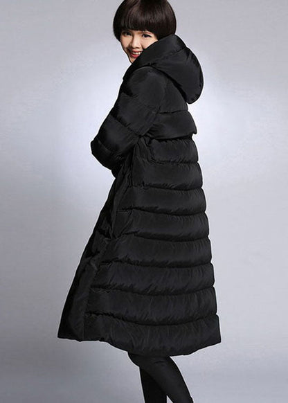Black Hooded Pockets Winter Duck Down Coat