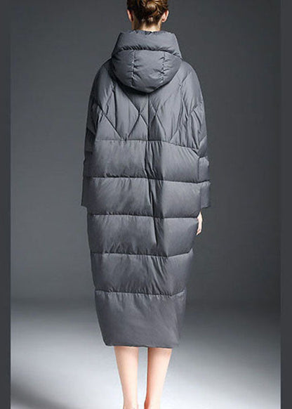 Grey Zippered Warm Thick Winter Duck Down Coat