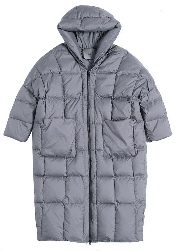 Grey Zippered Warm Thick Winter Duck Down Coat
