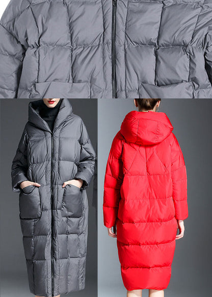 Grey Zippered Warm Thick Winter Duck Down Coat