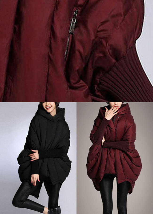 Mulberry Hooded Zippered Cloak Sleeves Winter Duck Down Coat