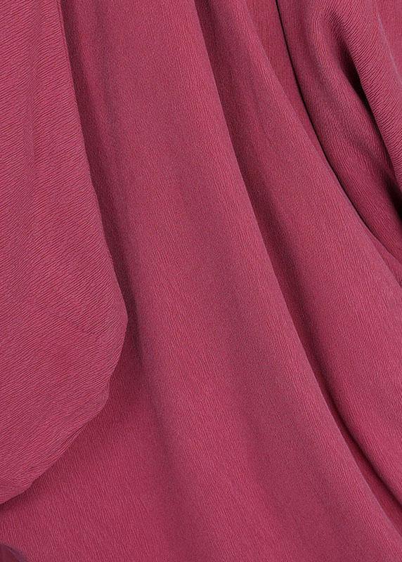 Red O-neck Asymmetrical Design Summer Silk Dresses Sleeveless