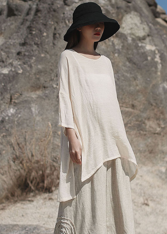 Unique Apricot Low High Design Side Open Cotton Tops Half Sleeve