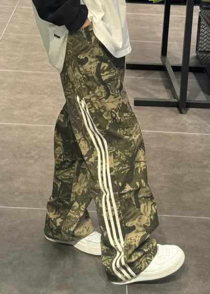 Unique Army Green Oversized Print Cotton Pants Trousers Spring