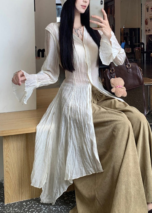 Unique Asymmetrical Tops and Pants Cotton Two Piece Set Outfits Spring