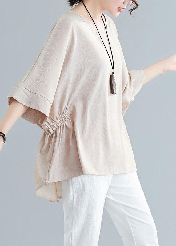 Unique Beige Batwing Sleeve Cotton Summer Shirt Tops