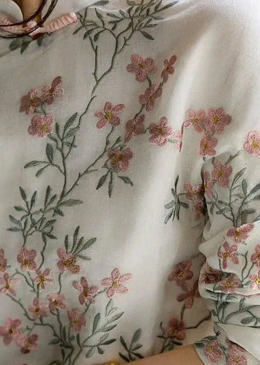 Unique Bamboo Pattern Print Linen Blouses Spring