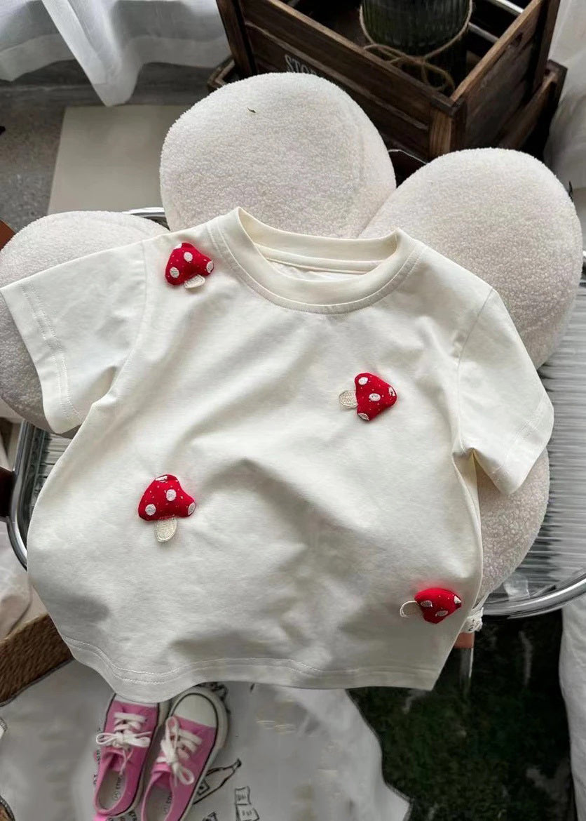 Unique Beige Patchwork Kids Tops Summer