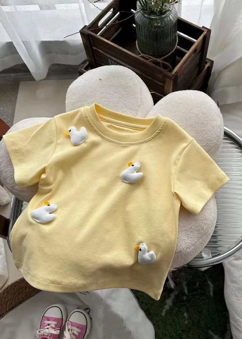 Unique Beige Patchwork Kids Tops Summer