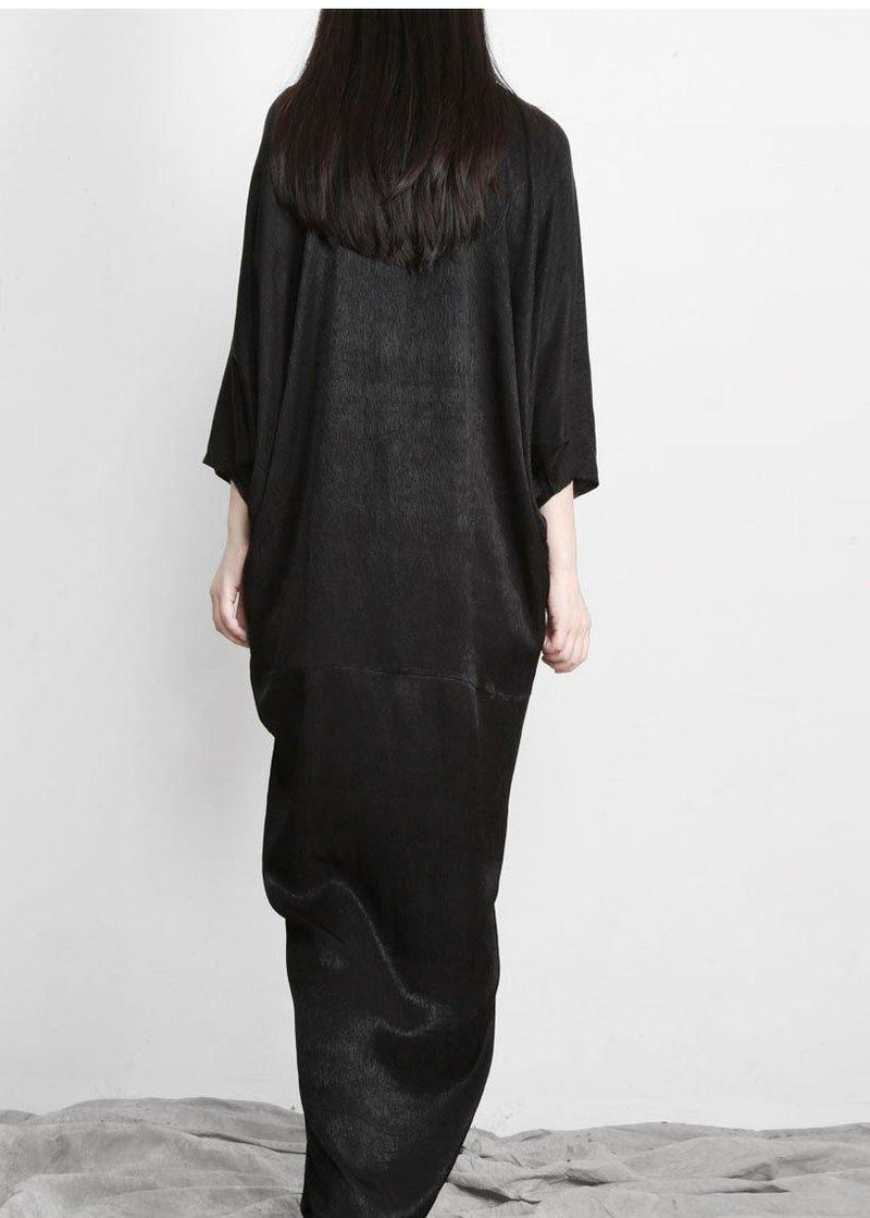 Unique Black Asymmetric V Neck Silk Party Dresses