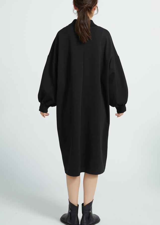 Unique Black Cotton Dresses O Neck Cotton Big Pockets Dresses