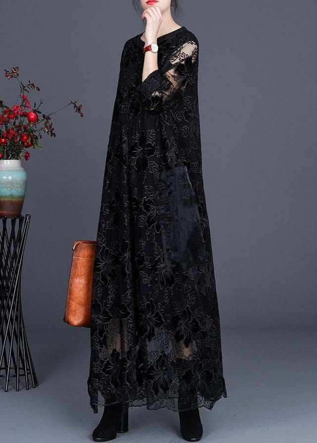 Unique Black Lace Dress Caftans Gown