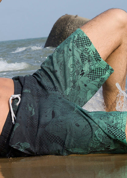 Unique Black Gradient Color Print Drawstring Cotton Shorts Summer
