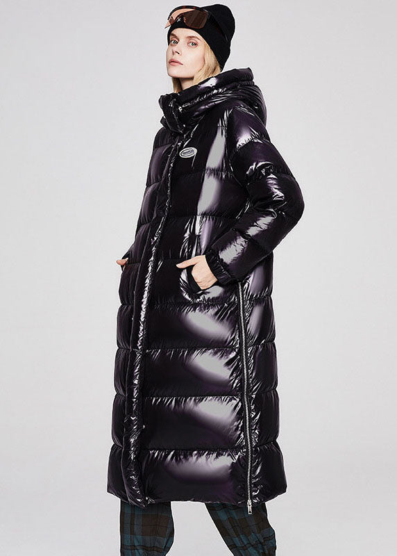 Unique Black Hooded Color Duck Down Puffer Jacket Winter