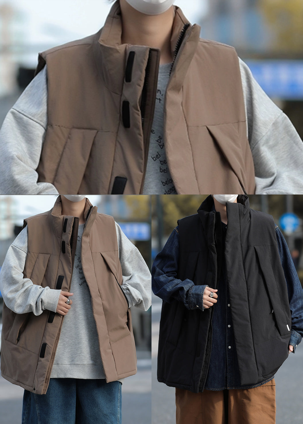 Unique Black Oversized Fine Cotton Filled Vests Winter