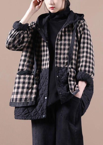 Red Plaid Patchwork Winter Parkas