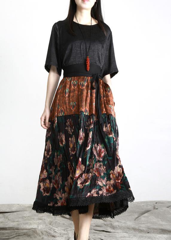 Unique Black Print Patchwork Vacation Summer Chiffon Dress