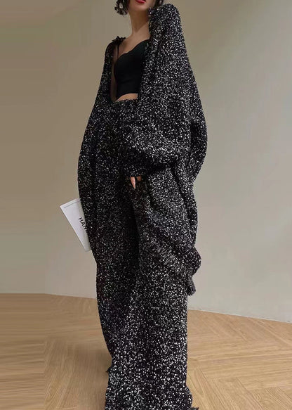 Unique Black Tasseled Tops and Pants Two Pieces Set Fall