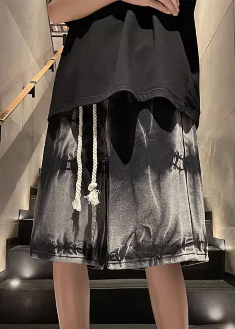 Unique Black Tie Dye Drawstring Denim Shorts Summer
