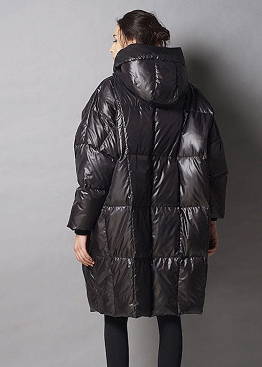 Unique Black Hooded Zippered Winter Duck Down Thick Down Coat