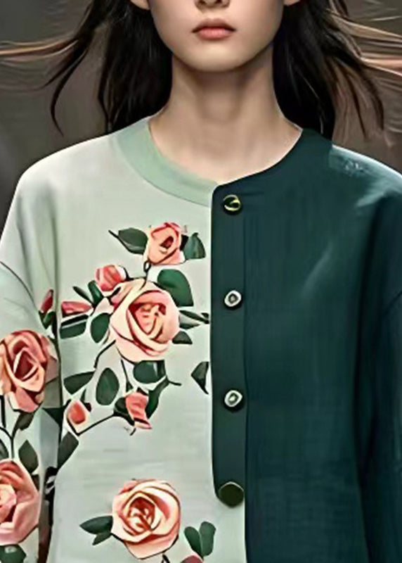 Unique Blackish Green O-neck Button Coats Bracelet Sleeve