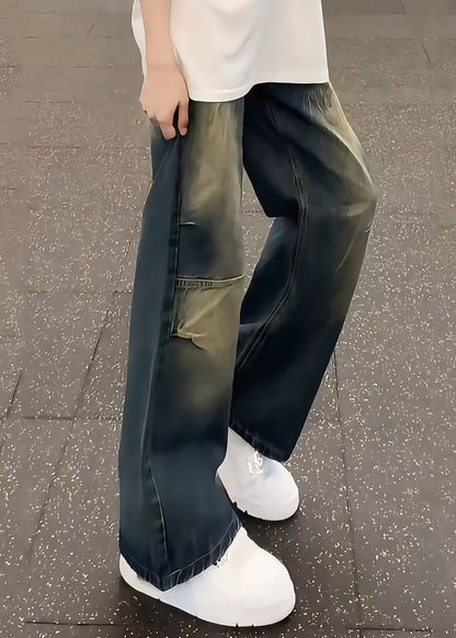 Unique Blue Gradient Pockets Denim Pants Fall