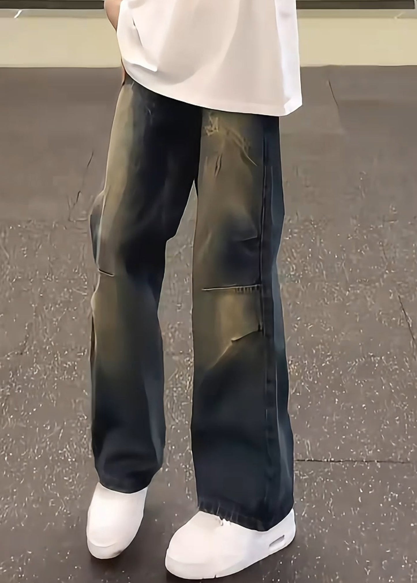 Unique Blue Gradient Pockets Denim Pants Fall