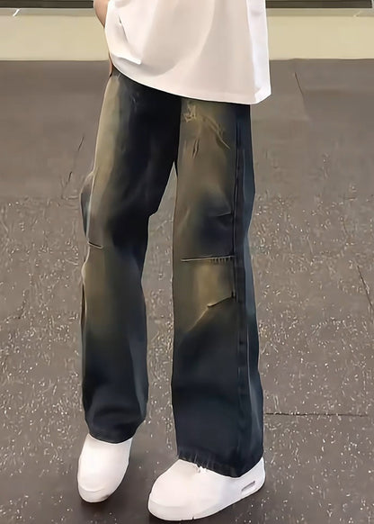 Unique Blue Gradient Pockets Denim Pants Fall