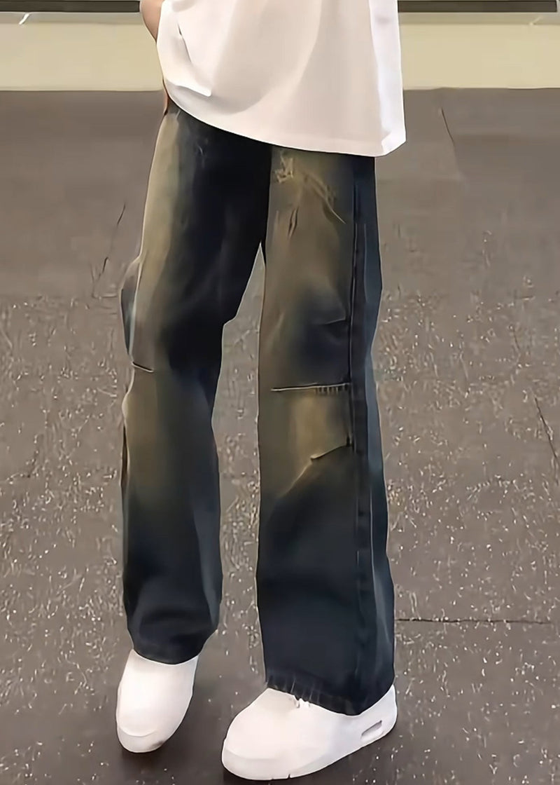 Unique Blue Gradient Pockets Denim Pants Fall