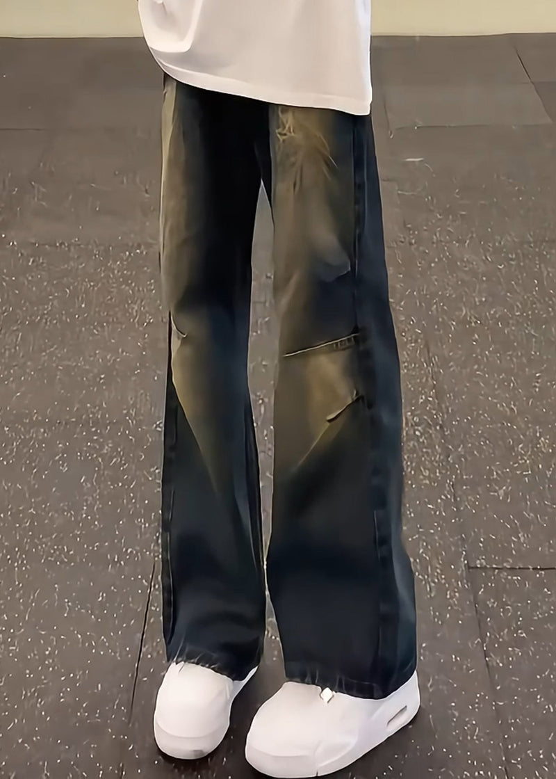 Unique Blue Gradient Pockets Denim Pants Fall