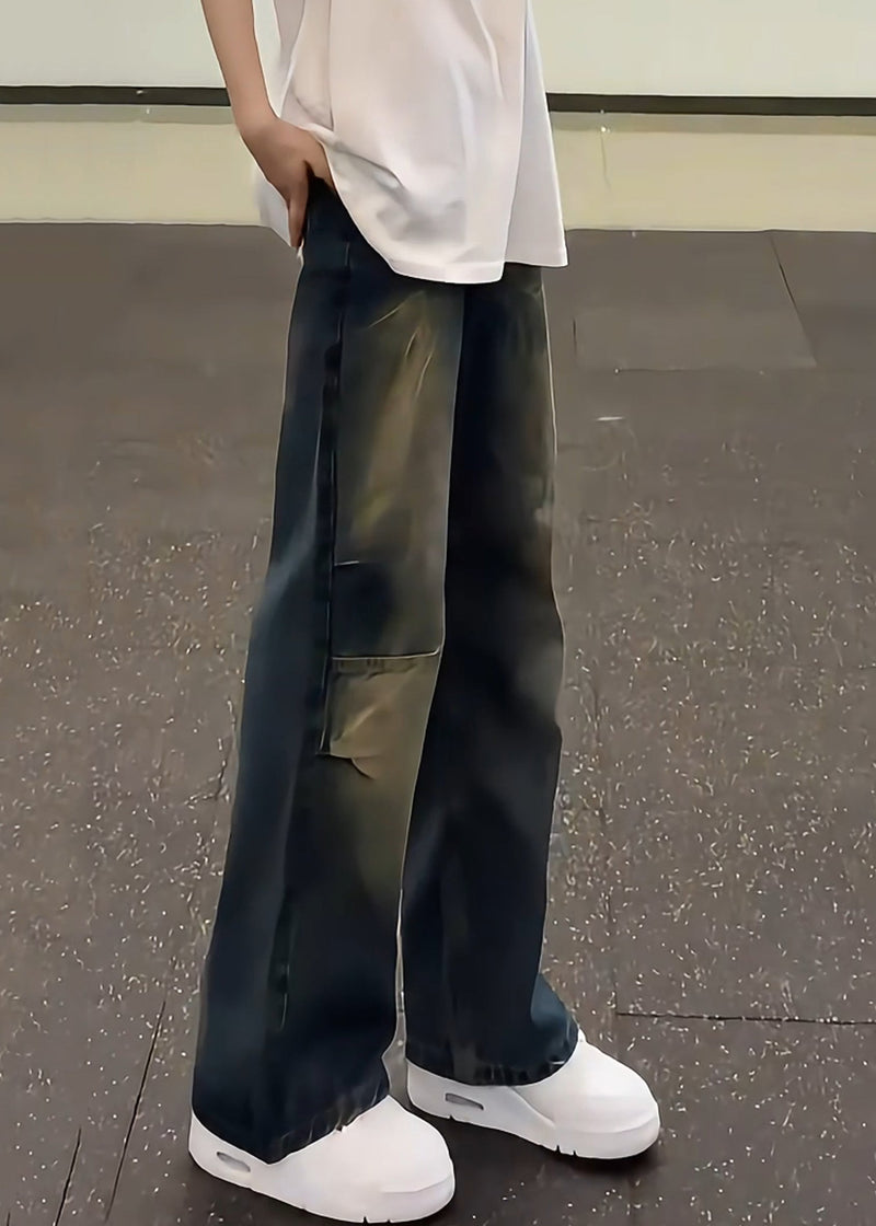 Unique Blue Gradient Pockets Denim Pants Fall